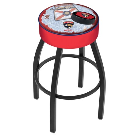 Holland Bar Stool Co 30" Florida Panthers Cushion Seat, Blk Wrinkle Base Swivel Bar Stool L8B130FlaPan-D2